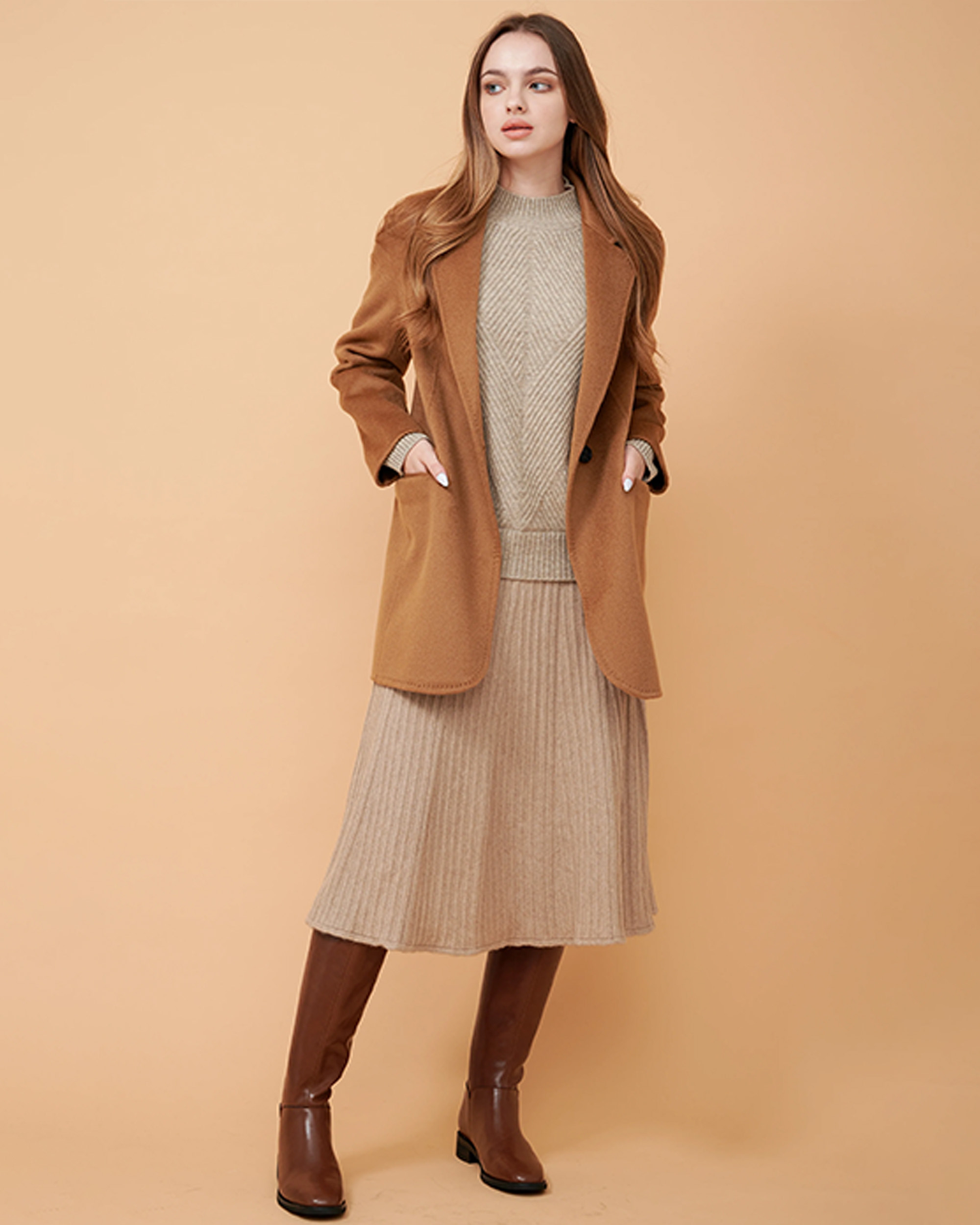 Pleated Skirt Blazer High Boots Heels Footwear sweater inner outer fall winter autumn fashion designer brande luxury comfort OOTD outfits knit knitwear