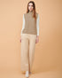 A front view of a cashmere vest coat in khaki showing the straight-sided design , Very smooth cashmere design
