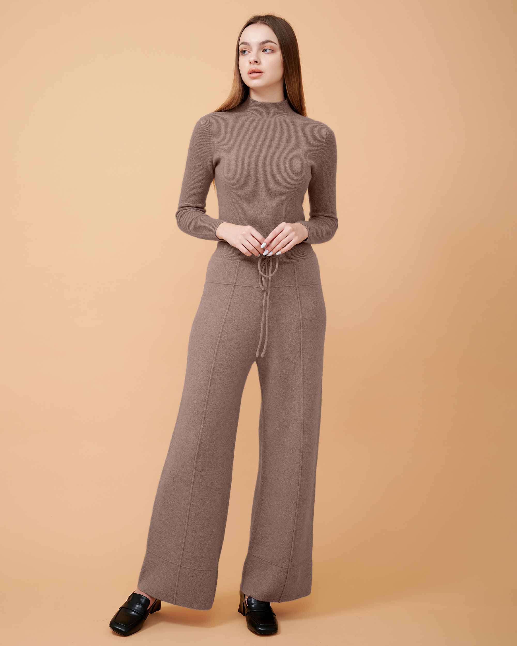 A front view of cashmere pant , values money and comfortness , smooth and comfy for every skin type