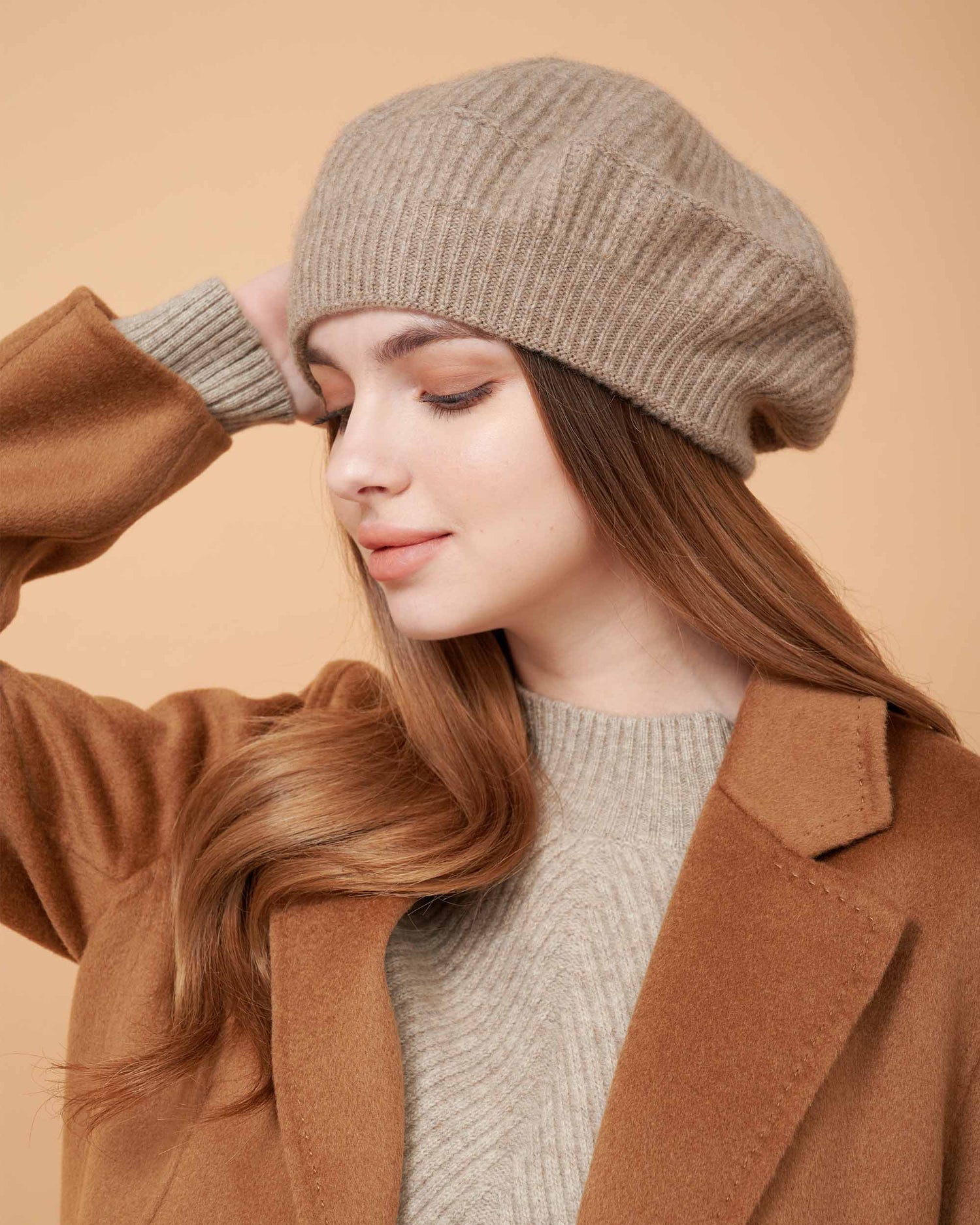 Cashmere Hat , High Quality Hat , Cashmere Taupe Hat , 100% Cashmere Hat , Hat For All Seasons , Made By Davinii , Side Image