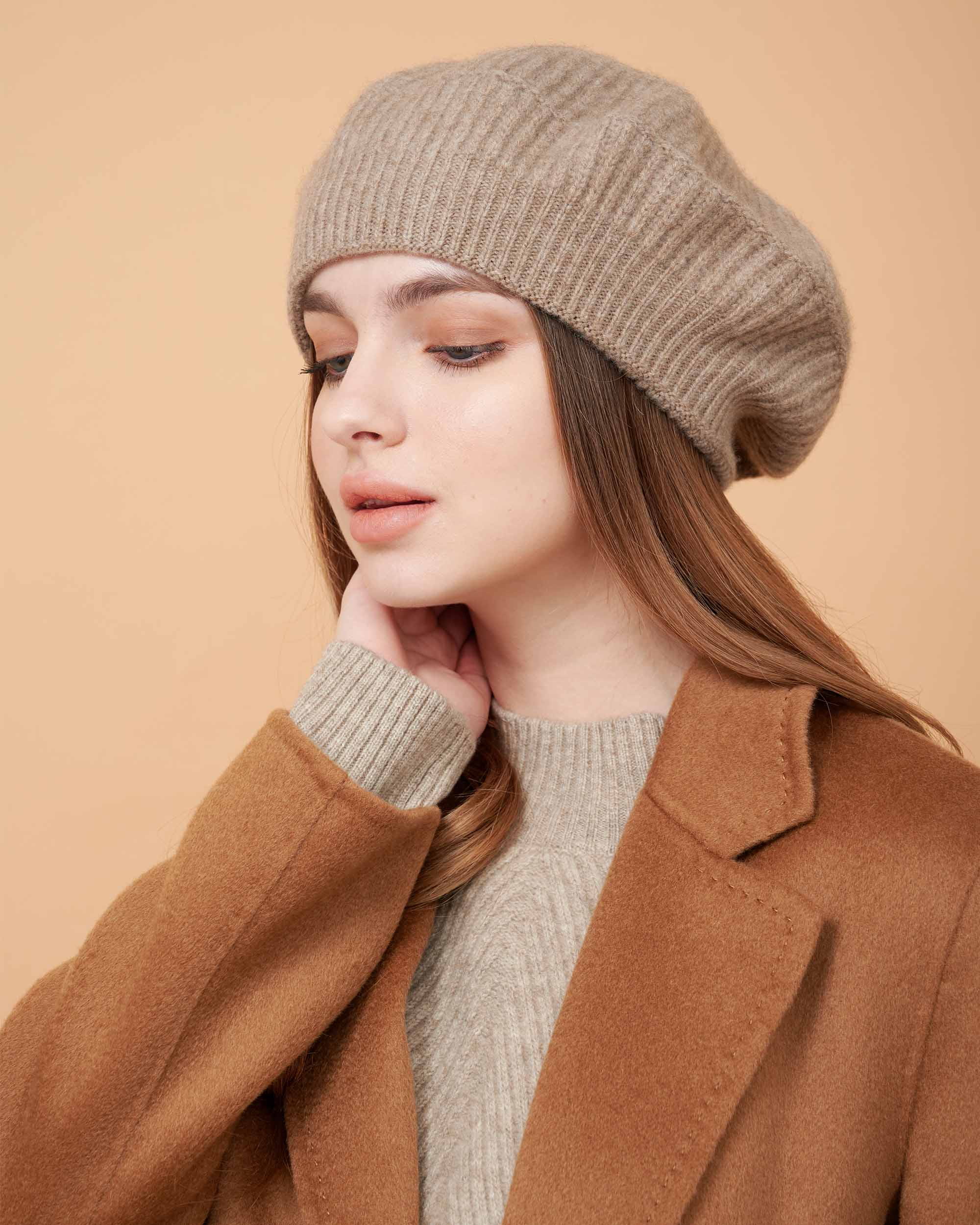 Cashmere Hat , High Quality Hat , Cashmere Taupe Hat , 100% Cashmere Hat , Hat For All Seasons , Made By Davinii , Side Image