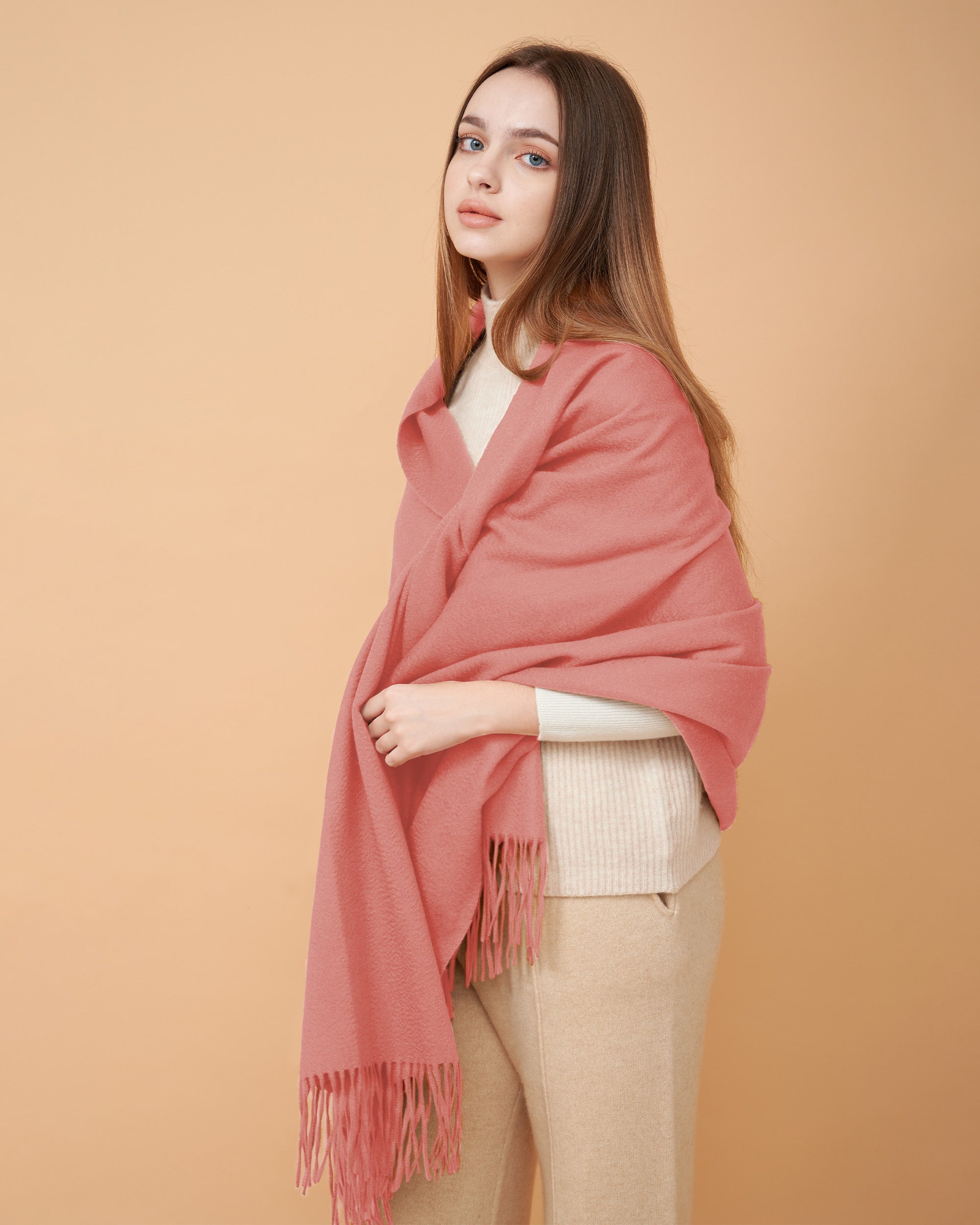 Cashmere Scarf , High Quality Scarf , Cashmere Rose Scarf , 100% Cashmere Scarf , Scarf For All Seasons , Made By Davinii , Side Image