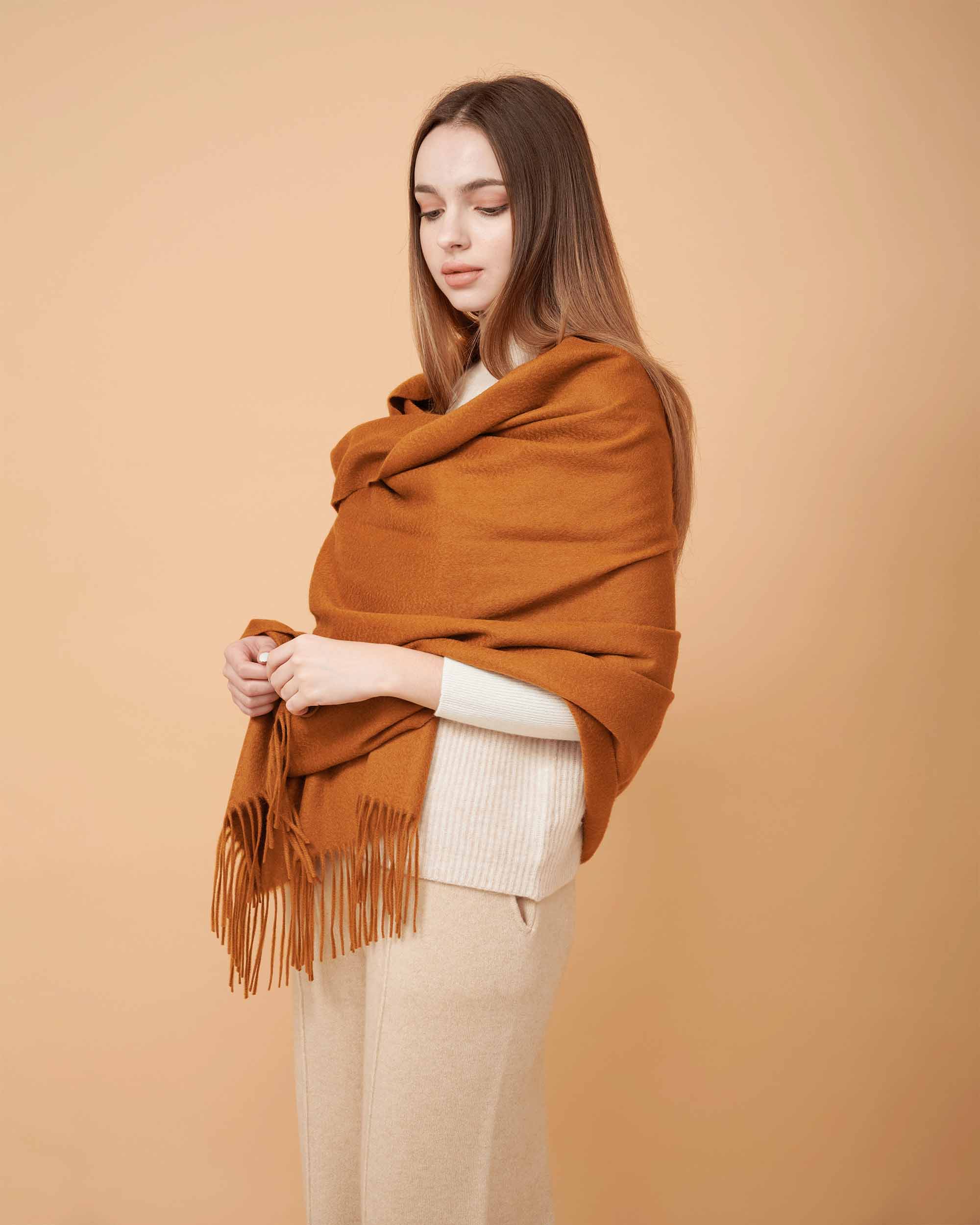 Cashmere Scarf , High Quality Scarf , Cashmere Sienna Brown scarf , 100% Cashmere Scarf , Scarf For All Seasons , Made By Davinii , Side Image