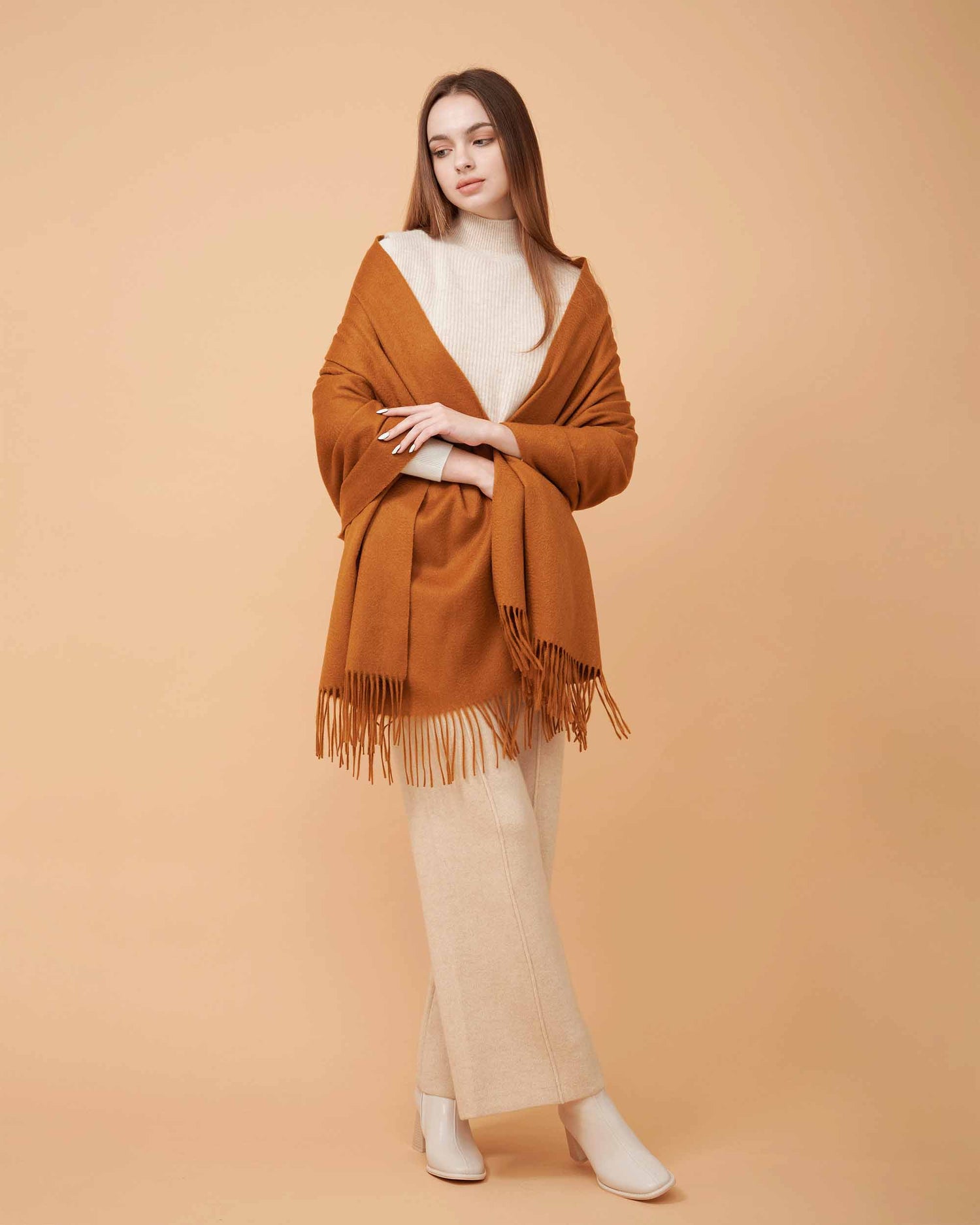 Cashmere Scarf , High Quality Scarf , Cashmere Sienna Brown scarf , 100% Cashmere Scarf , Scarf For All Seasons , Made By Davinii , front Image