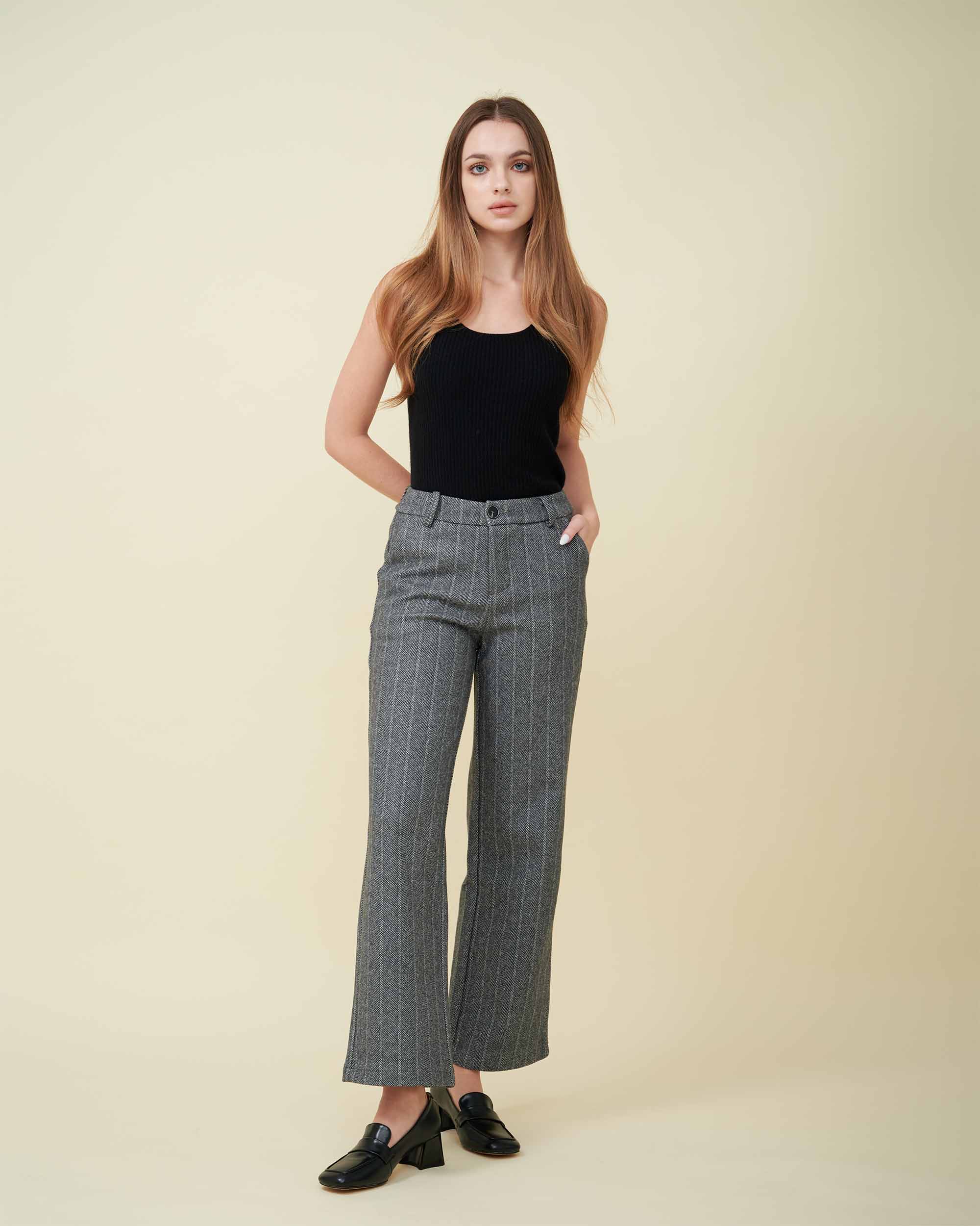 A front view of a ribbed tank top , fully fit , 100% cashmere , soft and comfy , DAVINII
