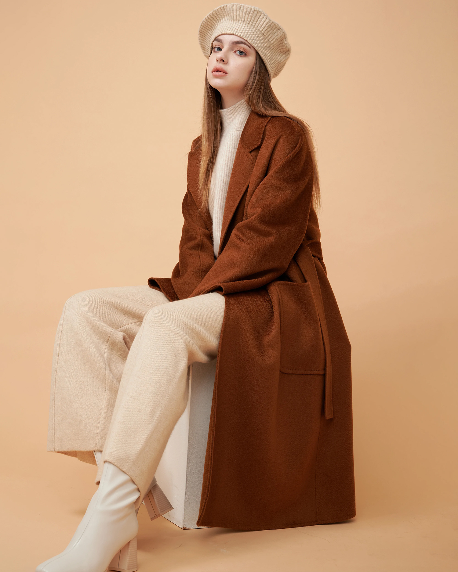 cashmere coat hat pants boots heels vest sweater organic blended cashmere fashion turtleneck wardrobe elegant styling stylish 