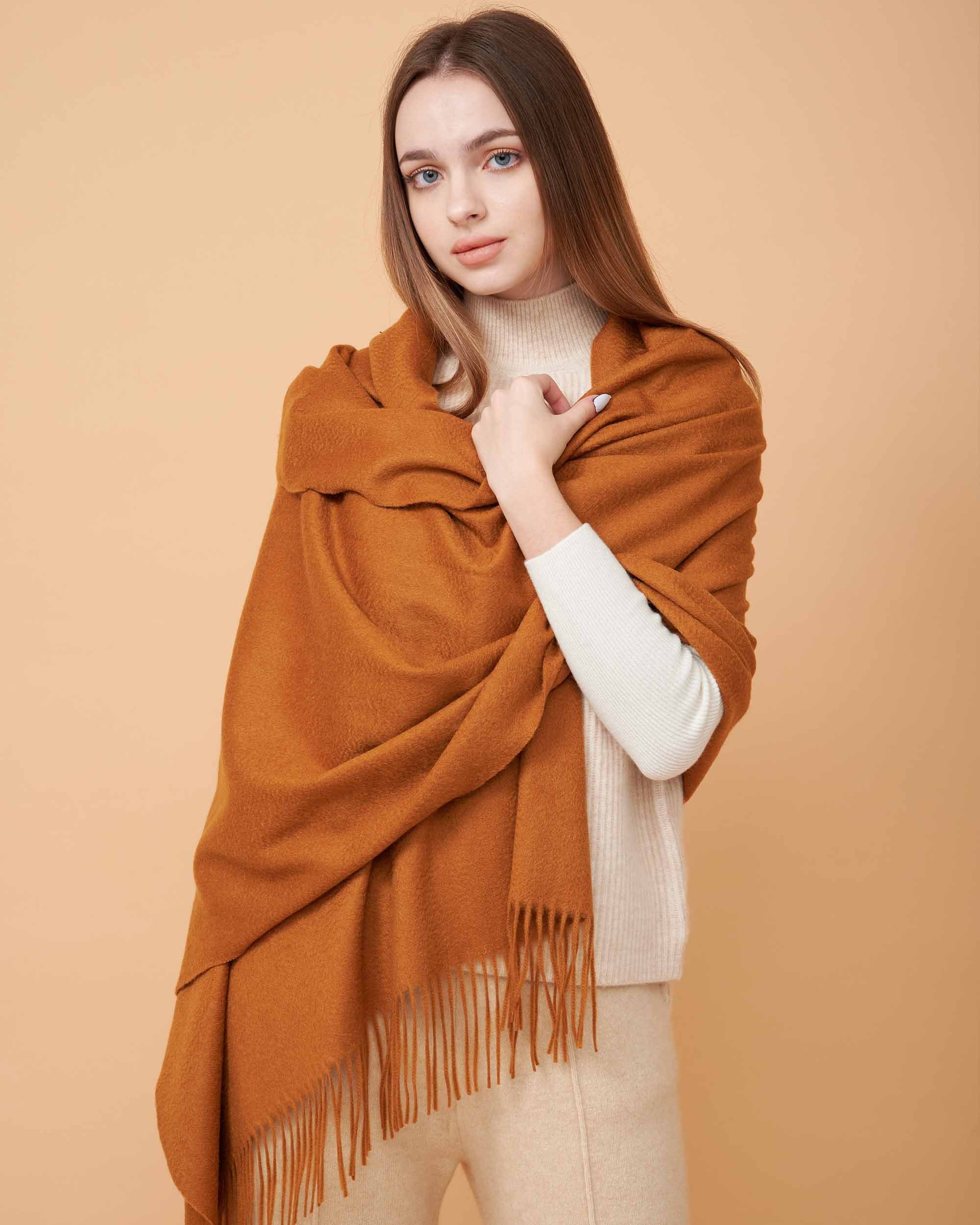 Cashmere Scarf , High Quality Scarf , Cashmere Sienna Brown scarf , 100% Cashmere Scarf , Scarf For All Seasons , Made By Davinii , front Image 