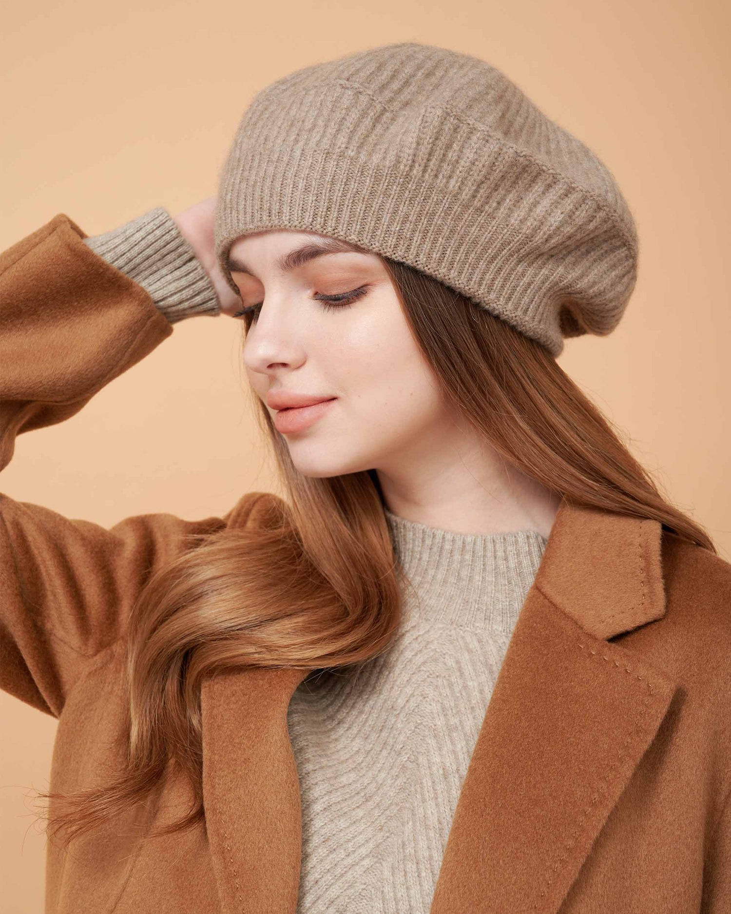 Cashmere Hat , High Quality Hat , Cashmere Taupe Hat , 100% Cashmere Hat , Hat For All Seasons , Made By Davinii , Side Image 
