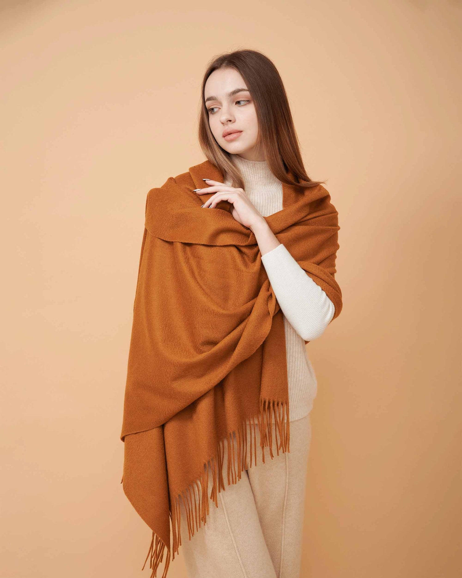 Cashmere Scarf , High Quality Scarf , Cashmere Sienna Brown scarf , 100% Cashmere Scarf , Scarf For All Seasons , Made By Davinii , front Image 