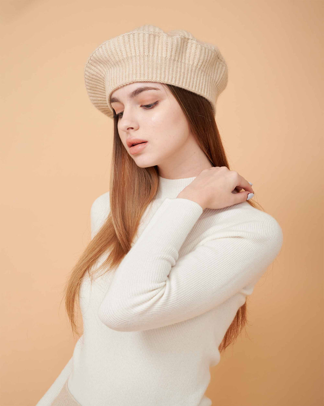 Cashmere Hat , High Quality Hat , Cashmere Beige Hat , 100% Cashmere Hat , Hat For All Seasons , Made By Davinii , Side Image 